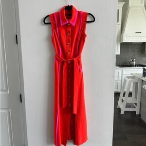 New Karen Millen Petite Soft Tailored Pipe Detail Sleeveless Shirt Dress size 2